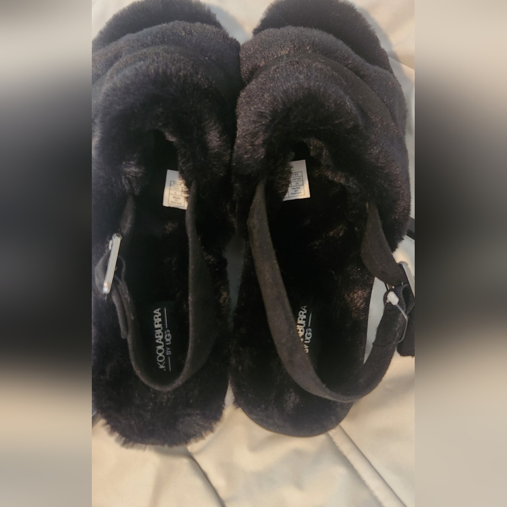 Ugg fuzzed out black sandals New Without Box